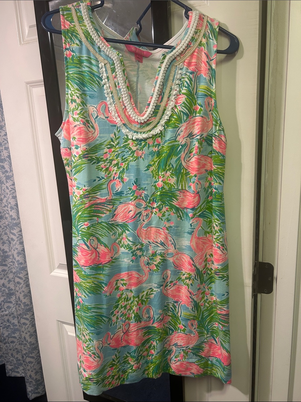 Lilly Pulitzer Sleeveless Pink Flamingo Print Shift Dress - Pink/Blue